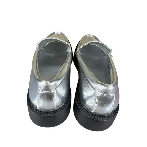 Zara Silver Metallic Loafers Platform Chunky Sole Faux Leather Shoes 37 6.5 - Picture 7 of 8